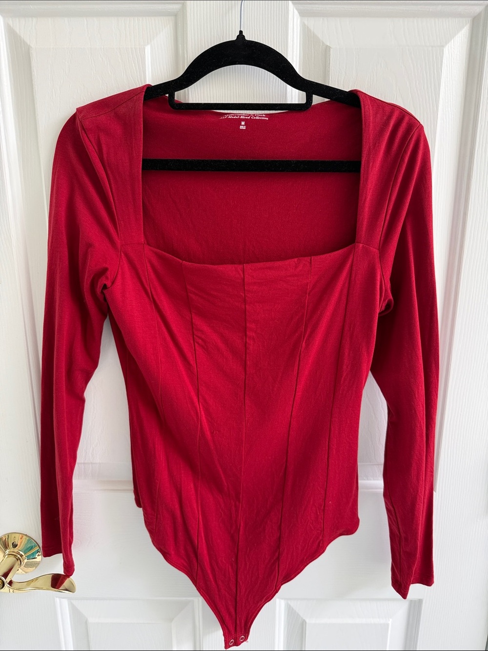 Abercrombie & Fitch Red Long-Sleeve Square-Neck Bodysuit